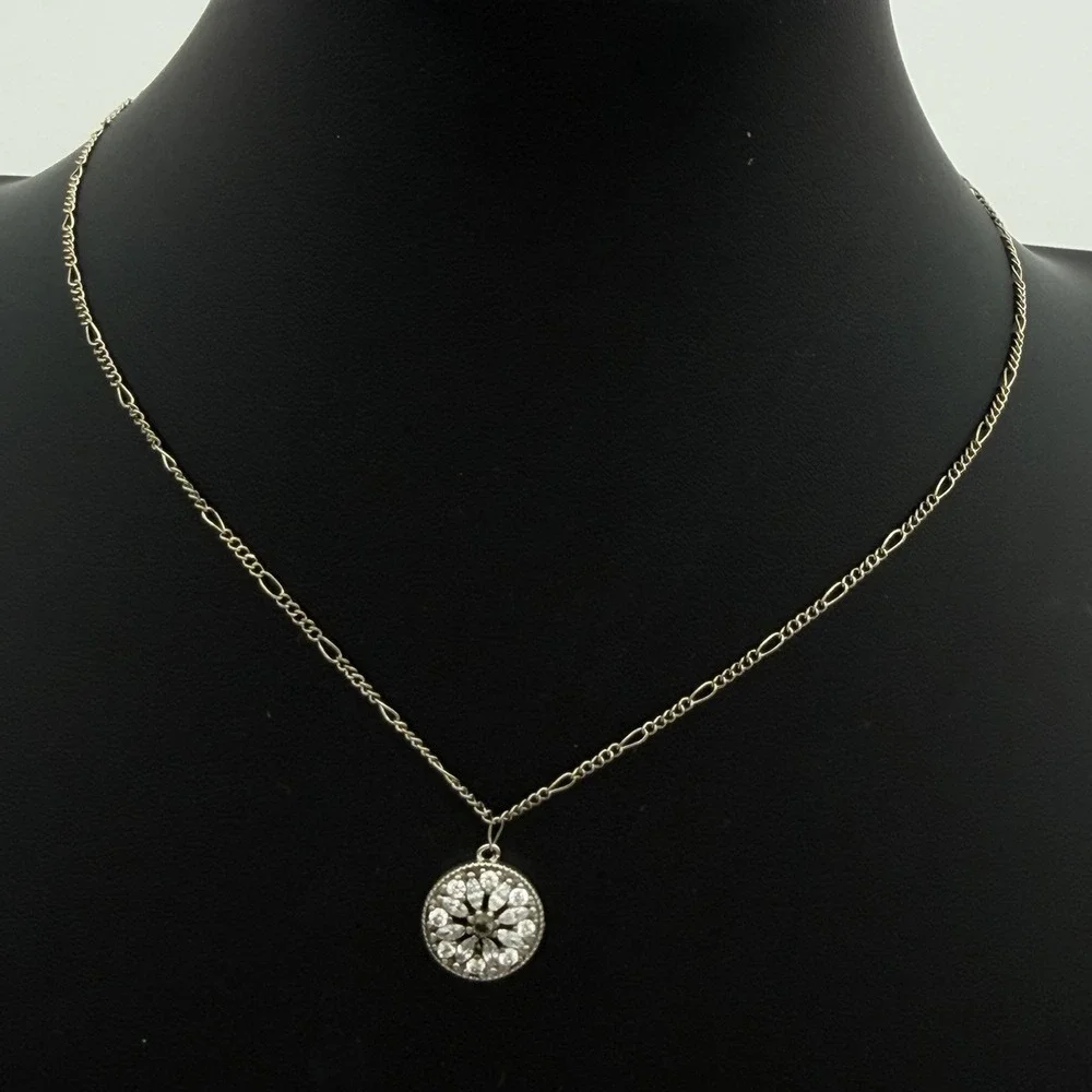 Vintage 925 Sterling Silver Pendant Necklace CZ Stones Dainty‎ Collar